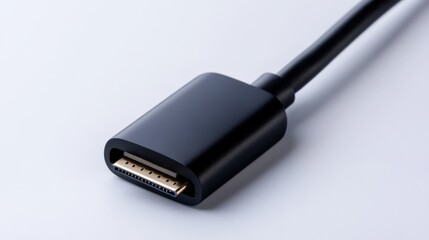 close-up of a black adapter with gold connectors on a white background