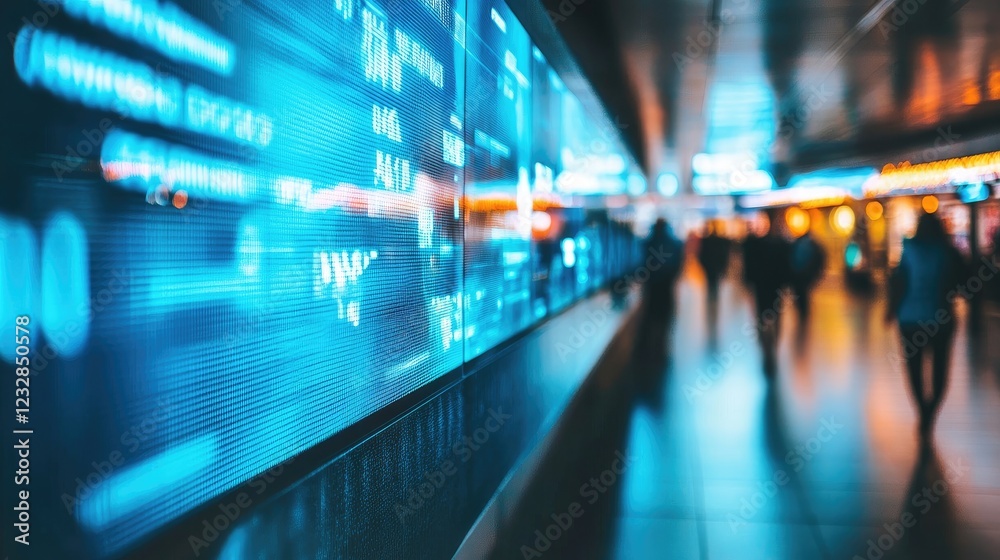 Aufkleber blue digital display showing financial data in a city setting