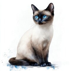 Elegant Siamese Cat with Bright Blue Eyes Sitting Gracefully