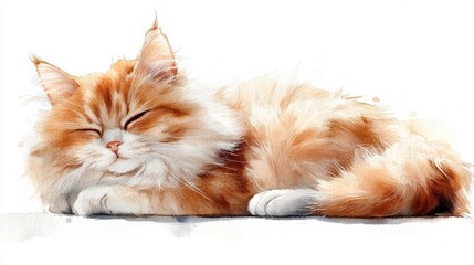 Gentle Watercolor Illustration of a Persian Cat in Soft Tones