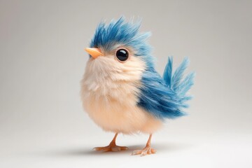 Obraz premium adorable fluffy baby bird with blue feathers and orange beak