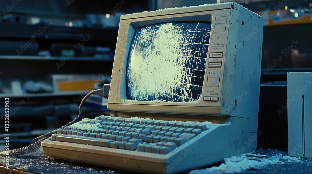 Aufkleber abandoned frozen retro computer system
