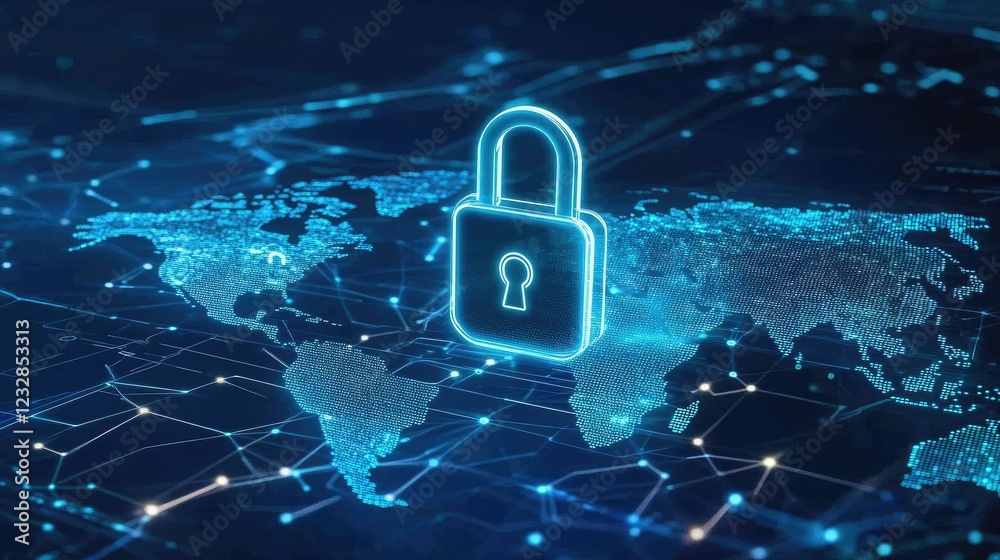 Poster global digital security network padlock protection