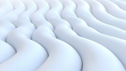 Fototapeta premium Abstract white wavy 3D lines create a smooth undulating pattern with soft studio lighting.