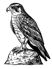 Artistic Cartoon Falcon Line Art High-Quality Monochrome Design, Sketch, No Background 