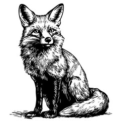 Artistic Cartoon Fox Line Art High-Quality Monochrome Design, Sketch, No Background 