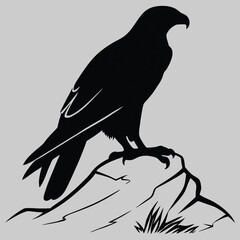 a hawk perched on a rock silhouette vector design art and illustration