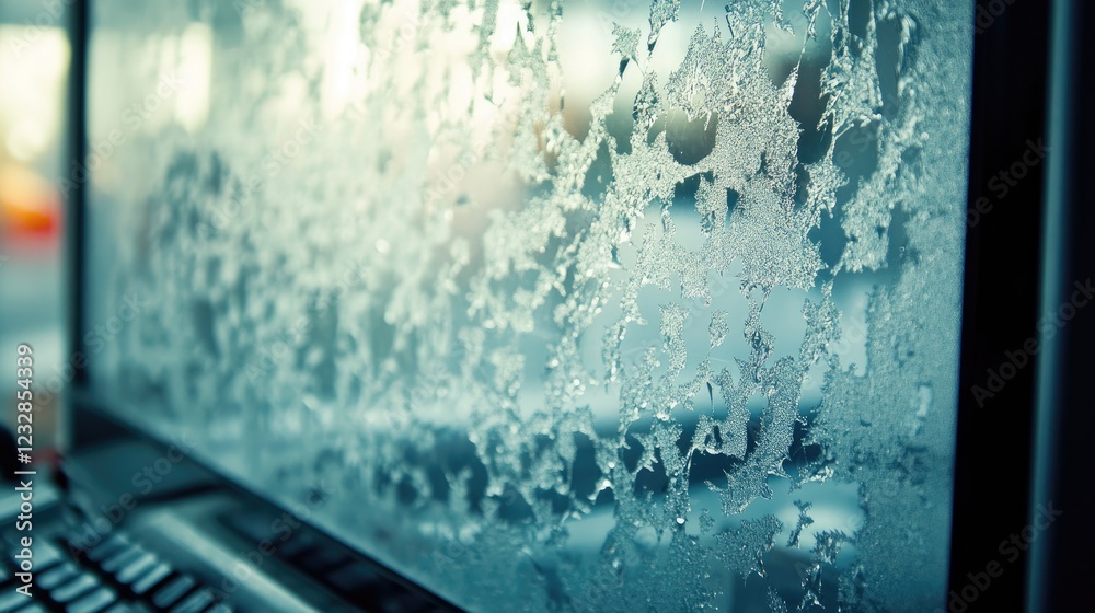 Poster Frosty Window Patterns A Winter Scene On A Computer Screen