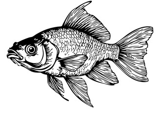 Artistic Tropical Fish Line Art High-Quality Monochrome Design, Sketch, No Background 