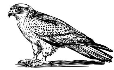Black-and-White Cartoon Falcon Precision and Detail in Illustration, Sketch, No Background 
