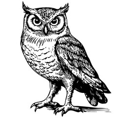Black-and-White Cartoon Owl, Precision and Detail in Illustration, Sketch, No Background 