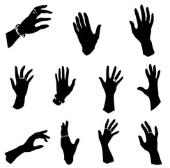 Black-and-White Hand Silhouette Collection Precision and Detail in Illustration, Sketch, No Background 