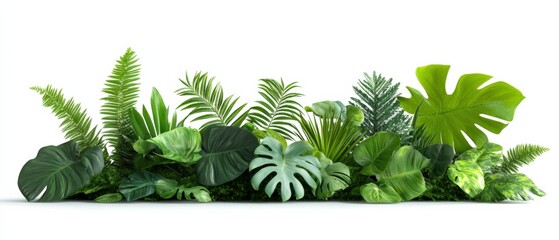 lush green tropical plants isolated on white background