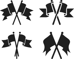 Set of Crossed Black Flags Silhouette &ndash; Minimalist Symmetrical Vector Design