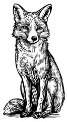 Classic Cartoon Fox Artwork High-Contrast Black-and-White Art, Sketch, No Background