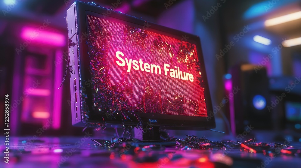 Poster Shattered Computer Screen Displays System Failure Message