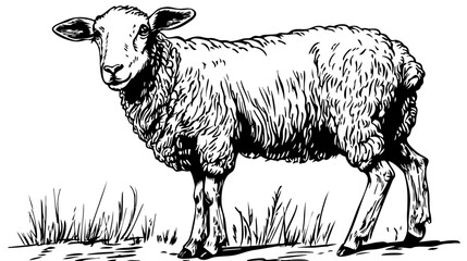 Classic Sheep Artwork High-Contrast Black-and-White Art, Sketch, No Background 