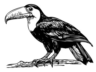 Classic Toucan Artwork High-Contrast Black-and-White Art, Sketch, No Background 