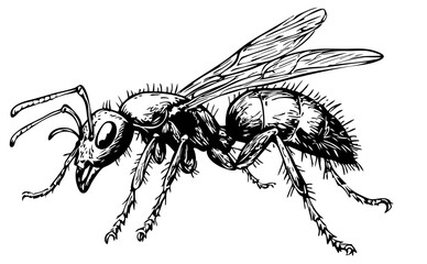 Detailed Ant Drawing Perfect for Design and Art Projects, Transparent Background 