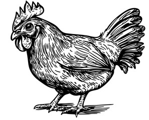 Detailed Cartoon Chicken Drawing Perfect for Design and Art Projects, Sketch, Transparent Background