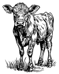 Detailed Cartoon Cow Drawing Perfect for Design and Art Projects, Sketch, Transparent Background 