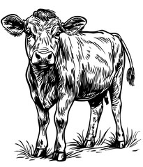 Detailed Cartoon Cow Drawing Perfect for Design and Art Projects, Sketch, Transparent Background 