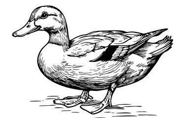Detailed Cartoon Duck Drawing Perfect for Design and Art Projects, Sketch, Transparent Background 