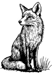 Detailed Cartoon Fox Drawing Perfect for Design and Art Projects, Sketch, Transparent Background 