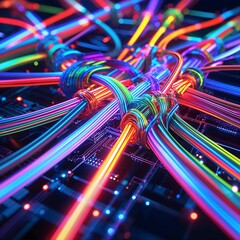 Intricate Light Patterns in Neon Fiber Optic Cables