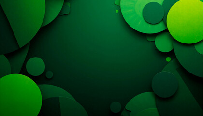 Vibrant green abstract background with layered circles and shapes for design and creative projects
