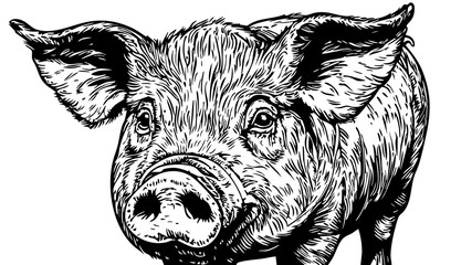 Fototapeta premium Detailed Pig Line Drawing Beautiful Monochrome Artwork, Sketch, Transparent Background