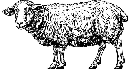 Detailed Sheep Line Drawing Beautiful Monochrome Artwork, Sketch, Transparent Background