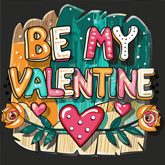 Valentine's Day illustration, colorful typography, 