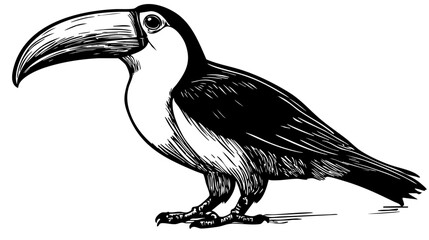 Detailed Toucan Drawing Perfect for Design and Art Projects, Transparent Background, Sketch