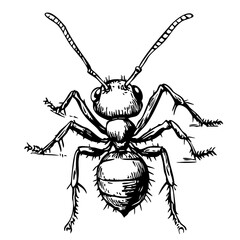 Elegant Illustration of Ant Monochrome Art in High Detail, Sketch, No Background