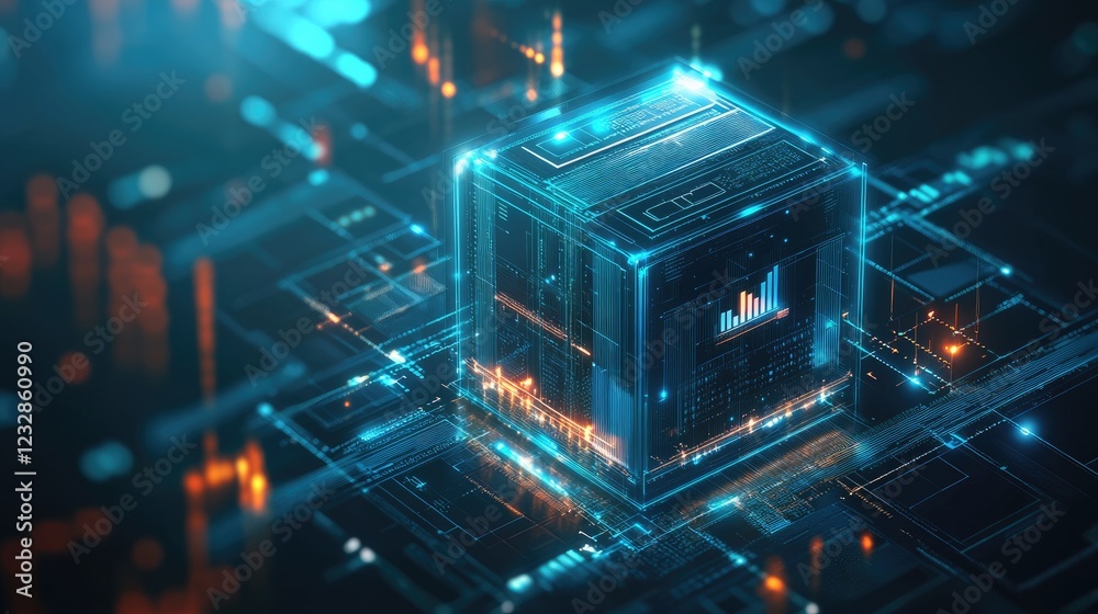 Poster Futuristic Digital Cube Data Visualization System