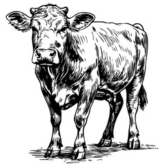 Fototapeta premium Elegant Illustration of Cartoon Cow Monochrome Art in High Detail, Sketch, No Background