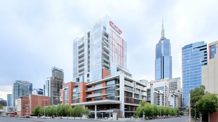 Fototapeta premium Modern city skyline with high-rise buildings and cityscape.