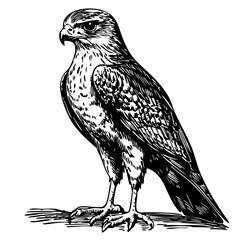 Elegant Illustration of Cartoon Falcon Monochrome Art in High Detail, Sketch, No Background