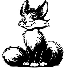 Elegant Illustration of Cartoon Fox Monochrome Art in High Detail, Sketch, No Background