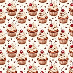 cupcake pattern with cherry