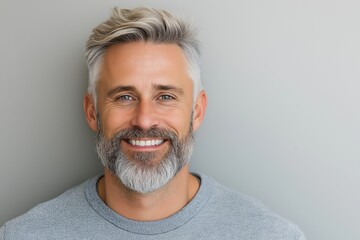 Fototapeta premium Smiling man with grey hair and beard , neutral background.