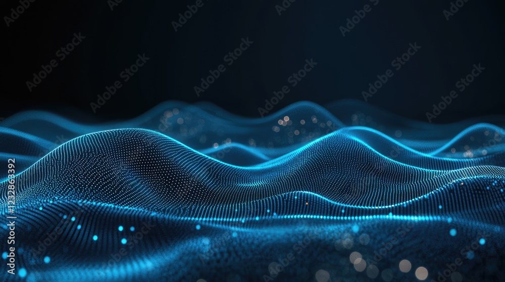 Poster abstract blue digital waveform particle landscape