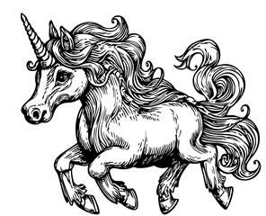 Graceful Unicorn Art Exquisite Black-and-White Design, No Background (3)