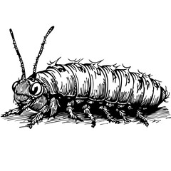 Intricate Cartoon Caterpillar Sketch A Classic Monochrome Representation, Sketch, No Background (2)