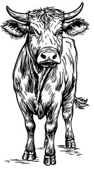 Intricate Cartoon Cow Sketch A Classic Monochrome Representation, Sketch, No Background (3)