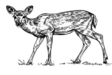 Intricate Cartoon Deer Sketch A Classic Monochrome Representation, Sketch, No Background (3)