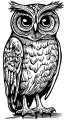 Intricate Cartoon Owl Sketch, A Classic Monochrome Representation, Sketch, No Background (1)