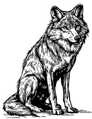 Intricate Wolf Sketch A Classic Monochrome Representation, No Background