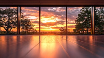 Fototapeta premium Sunset Panorama from a Modern Glass House
